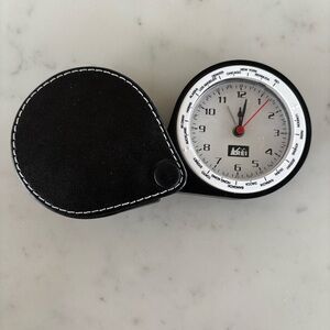 REI Black Leather Travel Clock